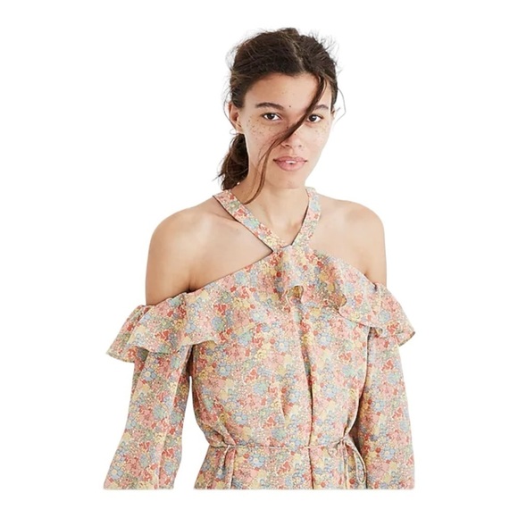 MADEWELL Pink Multi Floral Silk Off the Shoulder Mini Dress Size 6 - Picture 2 of 10